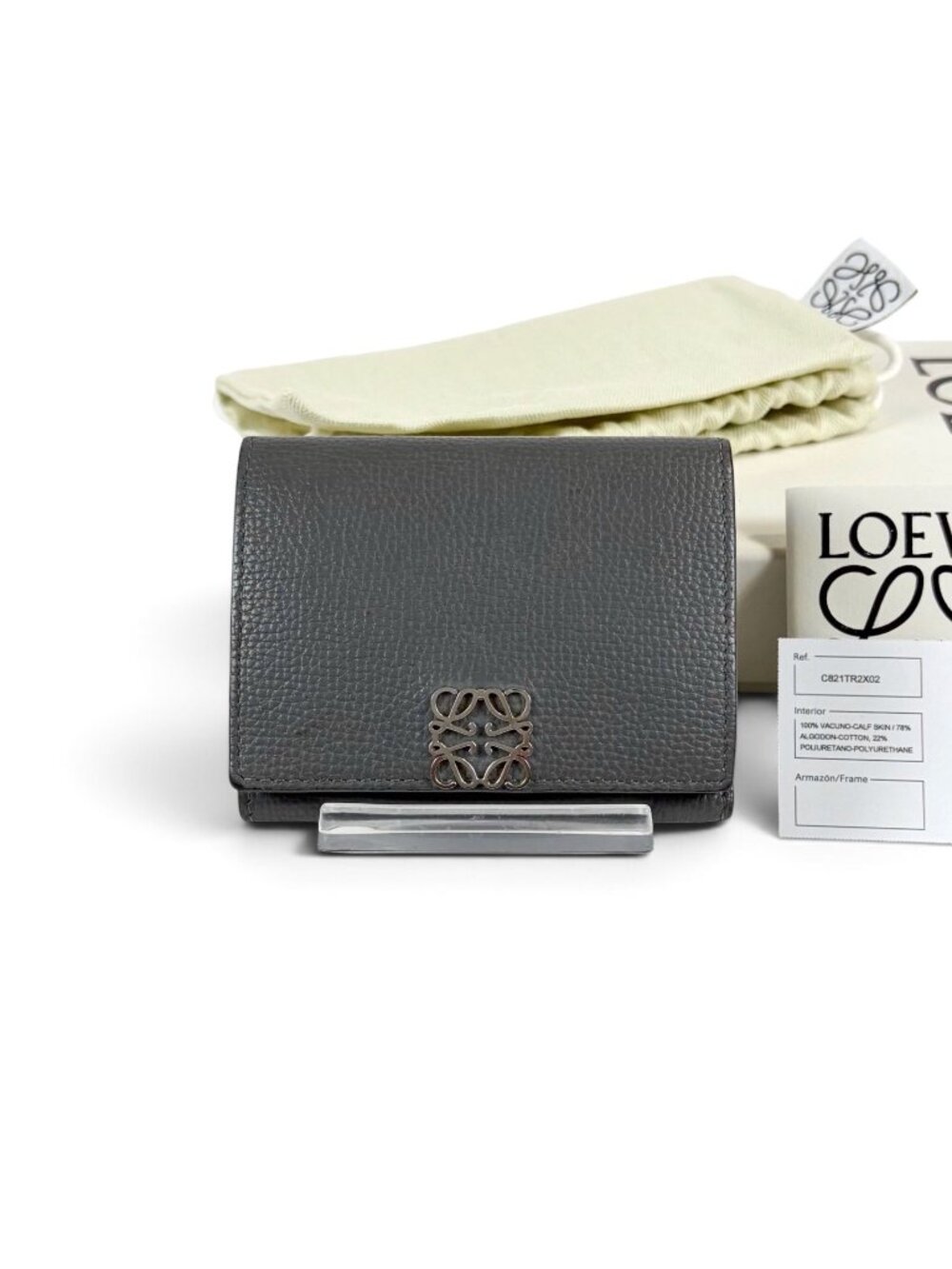 Loewe Anagram Wallet Trifold Vertical Compact Silver Gray